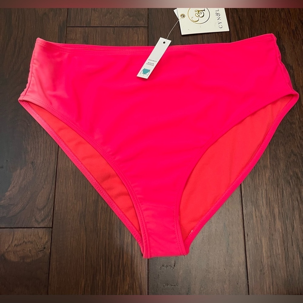 CYN & Luca High Waist Bikini Bottom Ombré on the right hip SZ L Hot Pink NWT